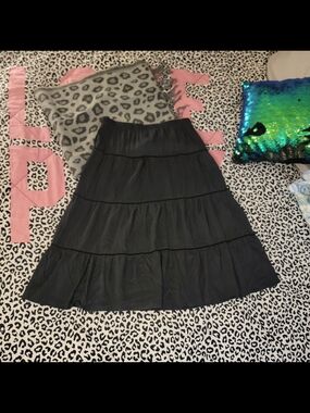 100% SILK Vintage Mossimo Black Tiered A-Line Skirt